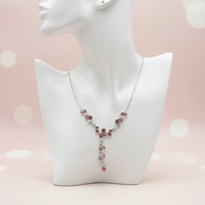 Avon Pastel Bubble Y Necklace & Earrings Set Pink Rhinestone Silver Tone